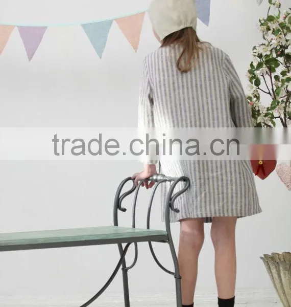 New Design Long Sleeve Stripe Casual Linen Baby Girl Kids Frock Summer Dress photo-4