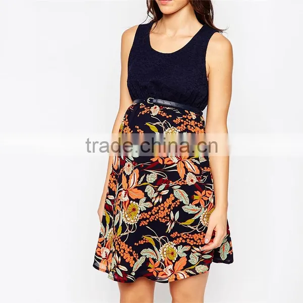 Sexy Maternity Contrast Floral Skater Dress Maternity Wear photo-3