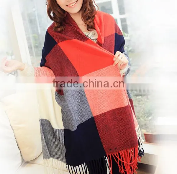 Latest Over Size Big Fringe Women Plaid Pashmina Shawl Scarf photo-2