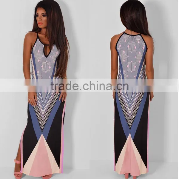Walson F20009A New 2016 Design Digital Print v Neck Maxi Dress for Women photo-4