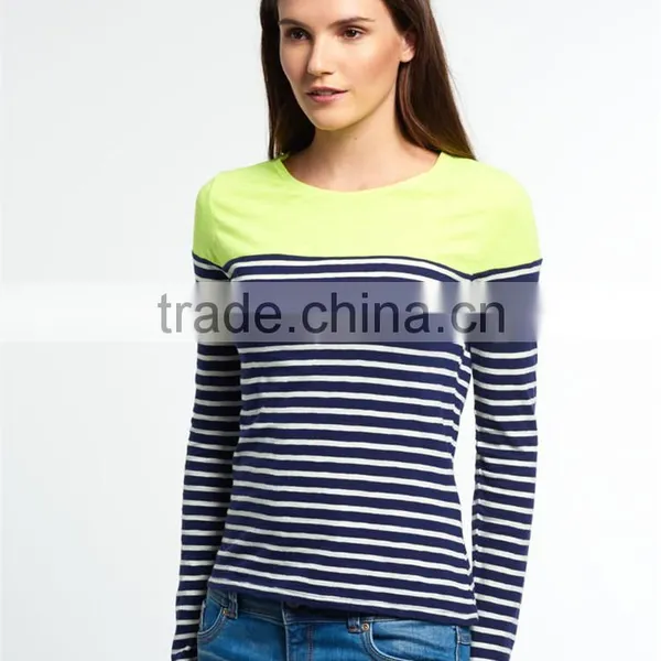 2016 Guangzhou Shandao High Fashion Design Autumn Long Sleeve Round Neck Striped Printed Cotton Ladies Elastic Hem Tops photo-2