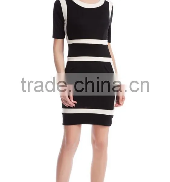 Fashionable Pencil Skirt Europe and Europe Pure Color Splicing Short-sleeved Dress With Buttock Skirt PS03 photo-2