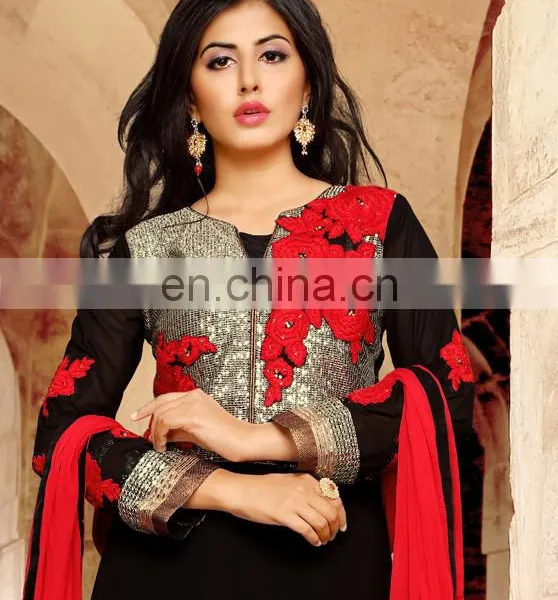 Black Colored Georgette Indian Traditional Wear Suit. photo-2