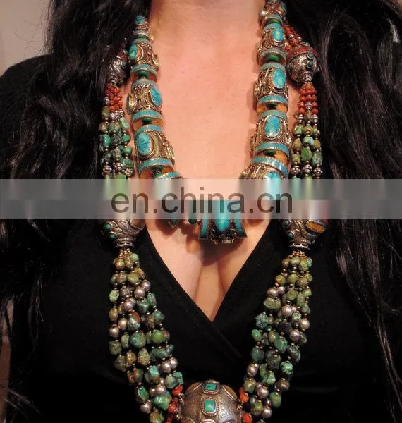 Long Afghan Kuchi Necklace - Antique Afghan Silver Necklace -Afghani Beads and Parts Necklace -kutchi Necklace