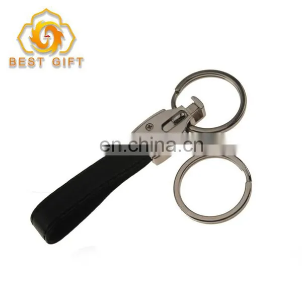 Chinese Supplies Black Leather Keyring With Metal Plate photo-3
