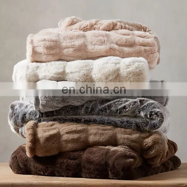 Fashionable Solid Ruched Faux Rabbit Fur Throw ,Good Quality Ruched Fake Rabbit Fur Blanket photo-2