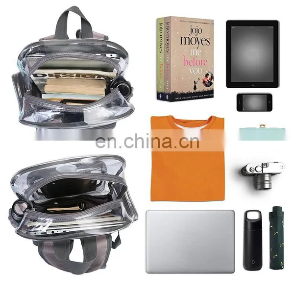Heavy Duty Waterproof Clear PVC Backpack Transparent School Bag With Grey Trim photo-5