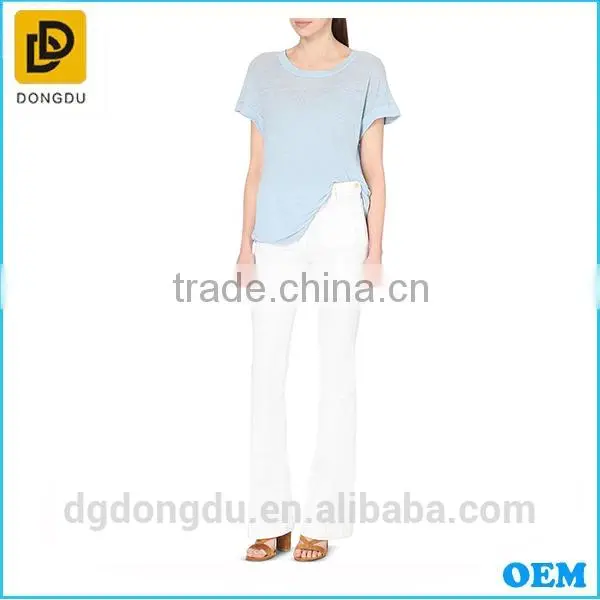 Customized Comfortable Round- Neck T Shirt for Women Design Linen T Shirt photo-2