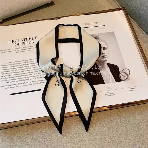 French Popular Scarves With Women's Hair Tied Bow Ribbon Super Fairy Romantic Headband Net Red Tide Flowing Collar Scarves photo-4