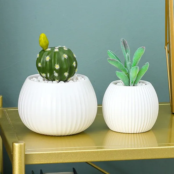 Ins Style Black And White Grey Stripe Contracted Ceramic Plant Vase, Home And Hotel Decoration photo-4