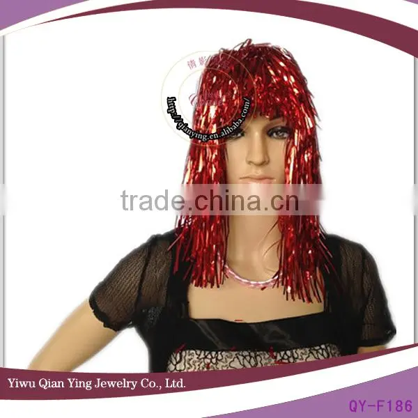 Cheap Red Carnival Tinsel Wigs