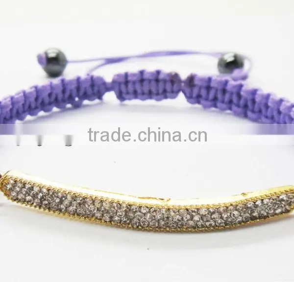 95B0225-3/ Wholesale Diamante Alloy Shamballa Woven Bracelet/hand Woven Bracelets/blue Wax Cord