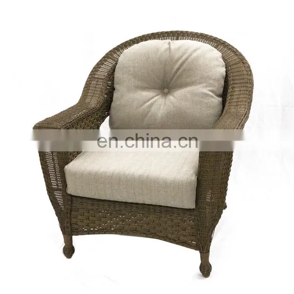 Stock Indoor & Outdoor PE Rattan Wicker Alum Arm Chair With Seat & Back Cushions For Sale