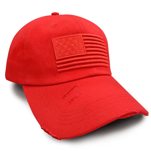 14 Years Certified Hat Manufacturer Custom Hats Embroidery Low MOQ Red 3D Puff Flag Patriotic Dad Hat photo-5