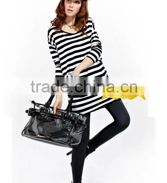 Fashionable Girl Knit Fluffy Jumper V-neck Stripe Pullover Sweater