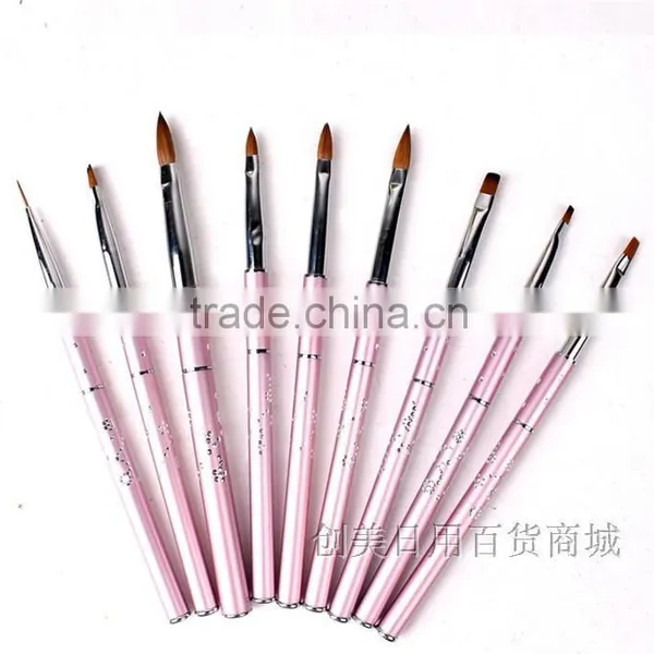 Hot! 9pcs Acrylic UV Gel Nail Art False Tips Drawing Painting Brush Pen Set With Metal Handle and Cap photo-2