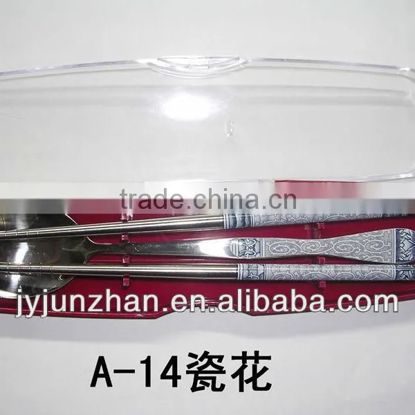 Korean Stainless Chopsticks Made in China ( With Blue Flower Stick On)