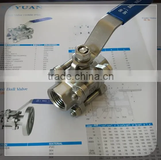 1/2" Stainless Steel 1000PSI Full Port 3-Piece Ball Valve NPT Thread Ends