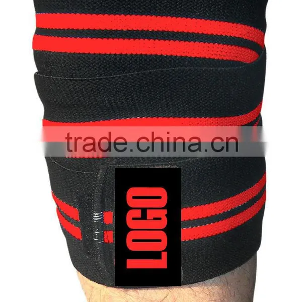 Black With Red Stripes Knee Wraps Ci-2506-16, Weight Lifting Lifter Knee Wraps,