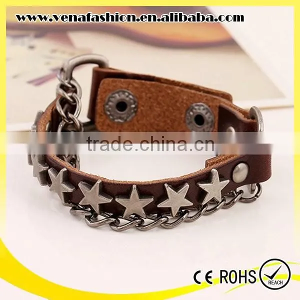 Star Italian Engraved Leather Bracelet, Suede Leather Bracelets photo-3