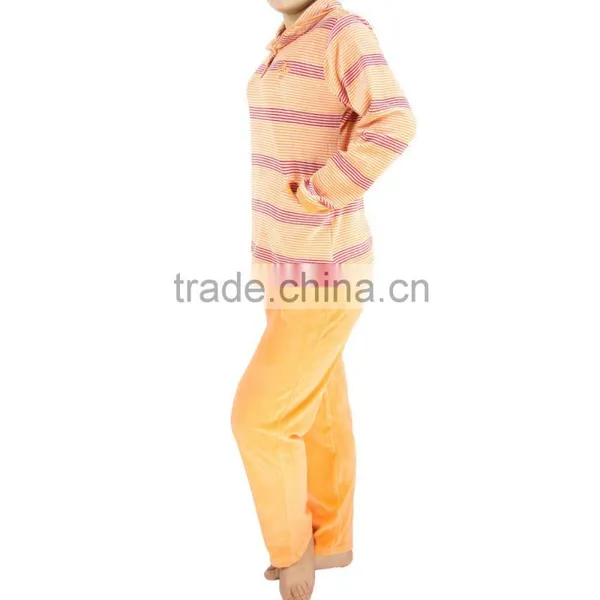 Kevince Women Velour Pyjamas Set Pajama Orange Big Stripes Y/d 1000pcs up OEM Factory Directly photo-2