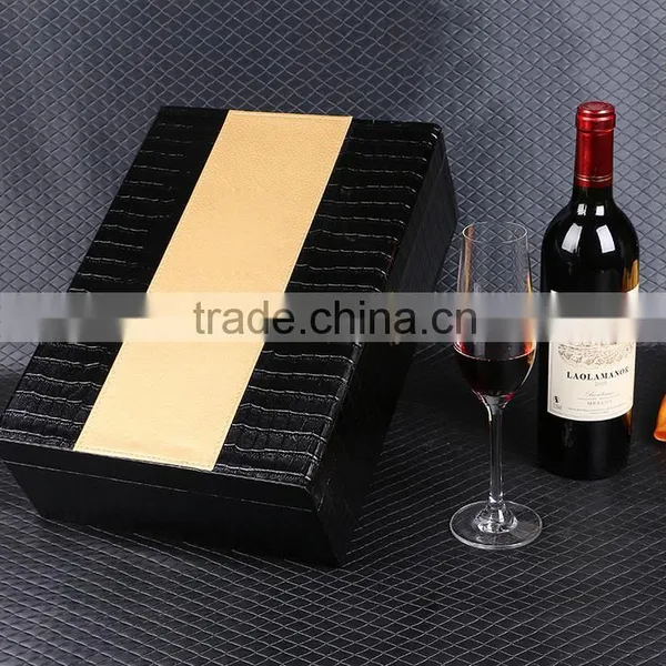 Chinese Factories Wholesale Custom High-grade PU Leather Wine Champagne Boxes, Black Gift Box photo-2
