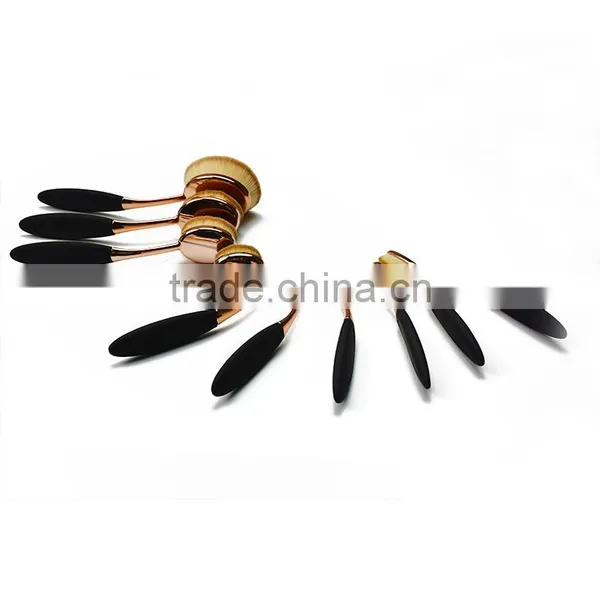 Custom Logo Professional Toothbrush Shape Rose Gold Oval Makeup Brush Set photo-2