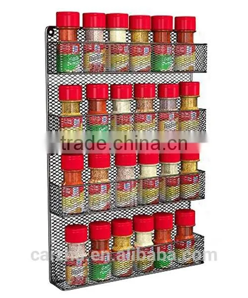 Kitchen Wall Door Mounted Large Capacity 4 Tiers Mesh Spice Rack Shelves Storage Organizer photo-2