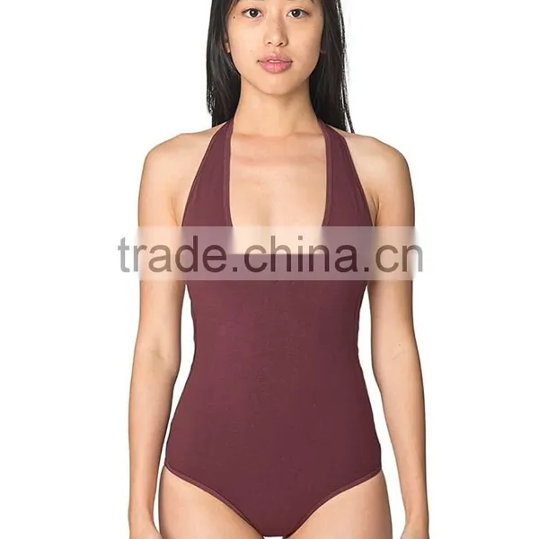Adult High Cut Leotard Cotton Spandex Jersey Deep V Neck Backless Halter Neck Sexy One-Piece Gymnastics Leotards For Women photo-2