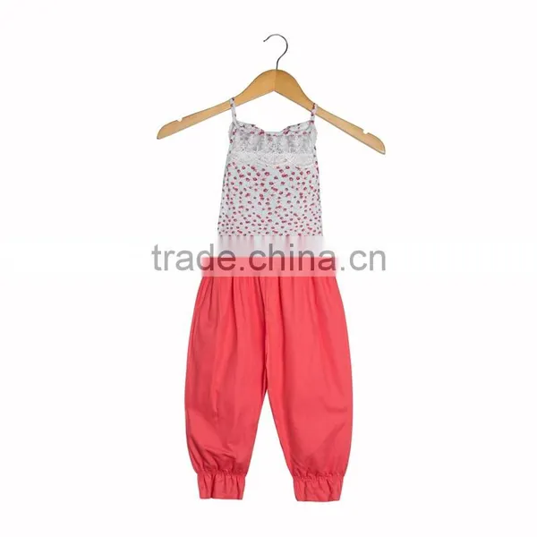 Wholesale Chiledren Flower Pattern Suspender Trousers Baby Clothes Romper Lace Jumpsuit For Girls photo-3