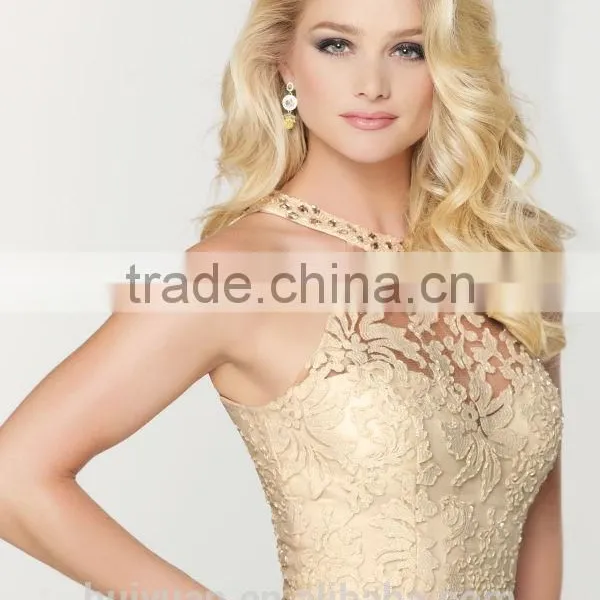 New Fashion Halter Lace Knee Length Sexy Evening Dress photo-4