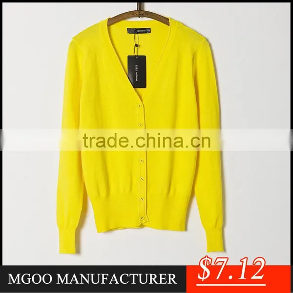 MGOO Cheap Price Stock Black Cotton Women Cardigan V Neck Sweaters Slim Fitting Long Sleeves Outwear photo-5