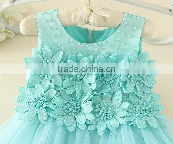 New India and Pakistan Clothing Child Green Handmade Flower Wedding Dress Sweet Girl Fluffy Party Dresses photo-3