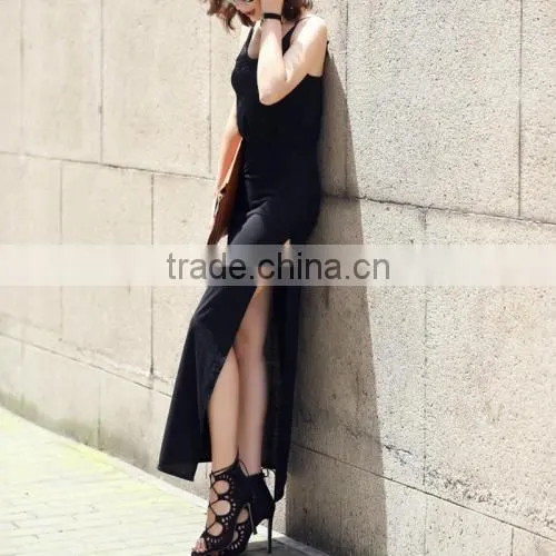Cotton Black Slip Backless Halter Neck Sexy Summer Dress photo-4