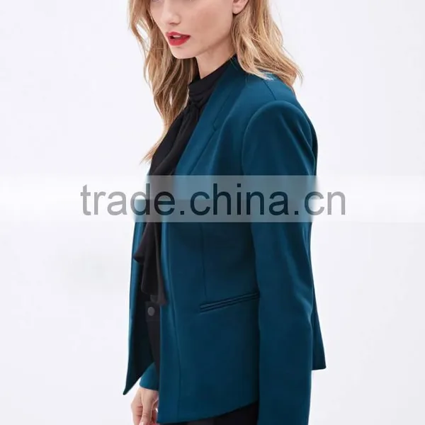 Collarless Woven Blazers for Women photo-4