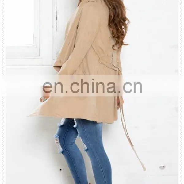 China Latest Coat Designs Women High Quality Fashion Camel Trench Coat photo-3
