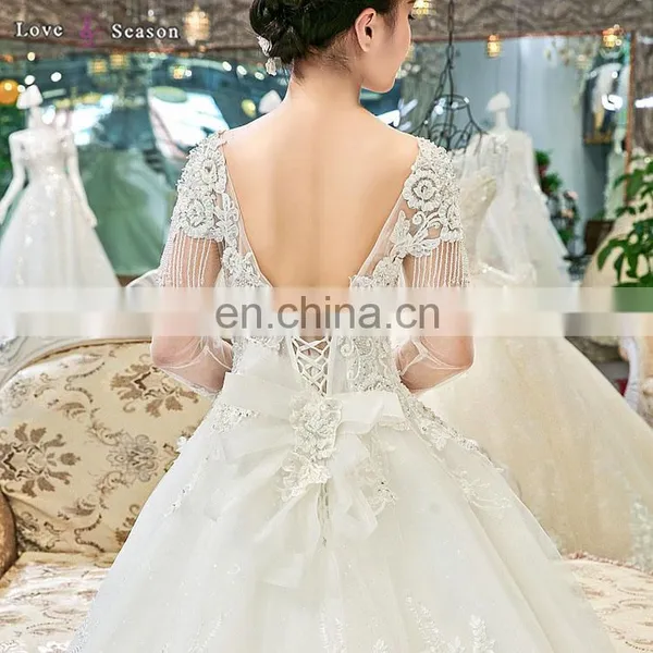 Gt904 Elegant Tassel Pearl Bridal Gown 2017 Long Sleeves High Quality Bridal Gowns photo-4