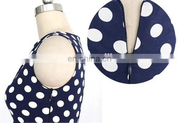 50s Retro Style Ladies Sleeveless Blue Polka Dot Dress photo-3