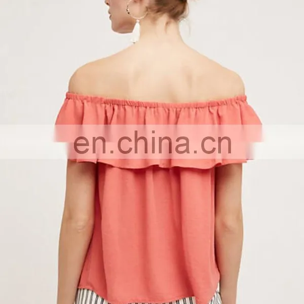 Hot Selling Summer off Shoulder Ruffle Plain Dyed Wholesale Tops For Women 2016 photo-2