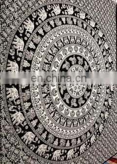Twin and Queen Size Mandala White and Black Elephant Print Tapestry Wall Hanging Cheap China Usa Product