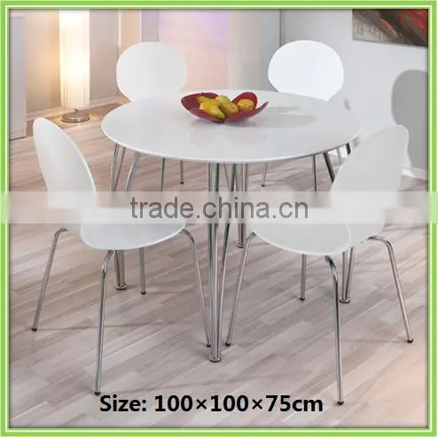 New Design Round 4 Seater White Wood Dining Table and Chair