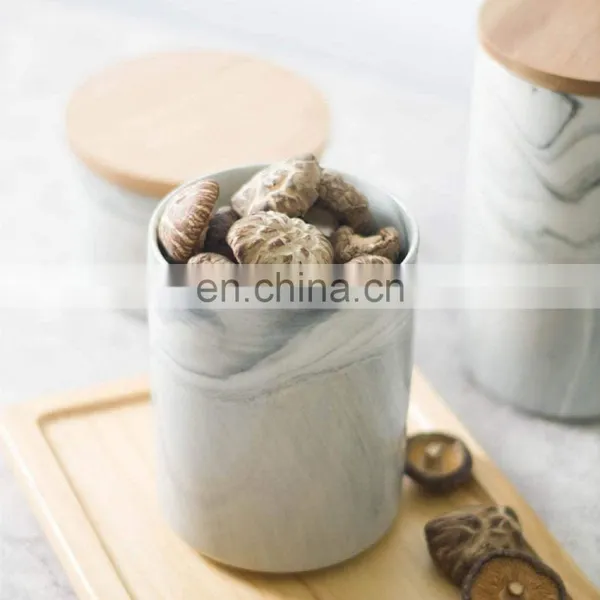 Luxury Marble Empty Ceramic Sugar Salt Coffee Bean Tea Candle Canister Jar With Lid photo-3