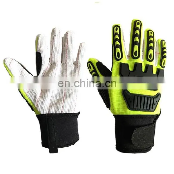 Hi-Vis Cotton Chore Palm TPR Knuckle Resistant Protection Drilling Gas Work Oilfield Impact Gloves photo-2