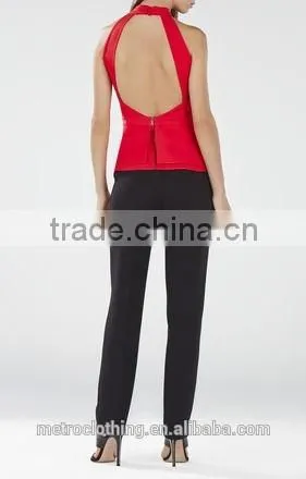 2015 China Manufacturer Customized Fashion Ladies Red Sleeveless Peplum Tops photo-3