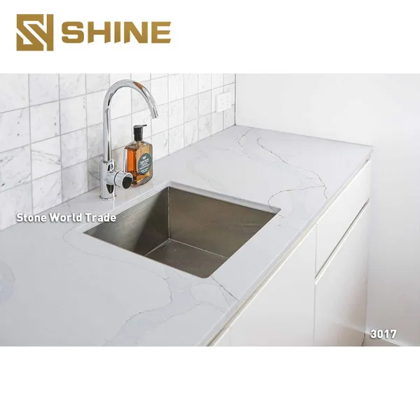 Widely Used White Calacatta Quartz Big Slab Counter Top for Kitchen Villa Bedroom Hotel Indoor for Table Top Dining Mall Use photo-3