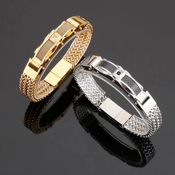 Luxury Bracelet for Men Gold Color 12MM Wide Stainless Steel Square Franco Link Chain Men's Wrist Bracelets With Magnet Clasp photo-5