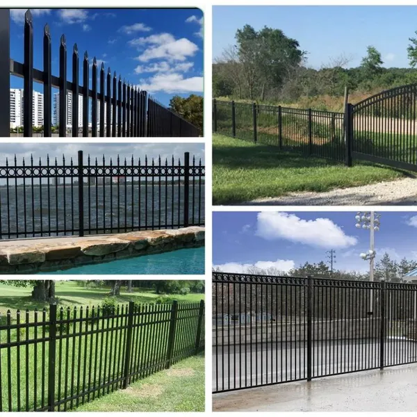 Spear Top Security Fence Panel in Black Coated Steel With Ornamental Wrought Iron Design photo-3