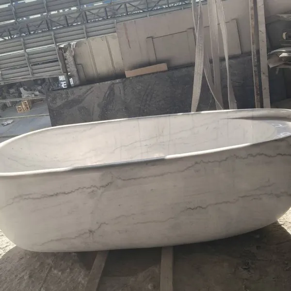 High Quality Large Size White Color Customized Real Stone Marble Oval Bathtub Floor Free Standing Bathtub photo-4