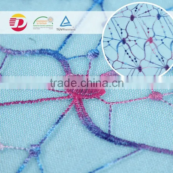 Nylon Elastic Embroidery Sequins Light Blue Print Lace Fabric for Sale photo-2