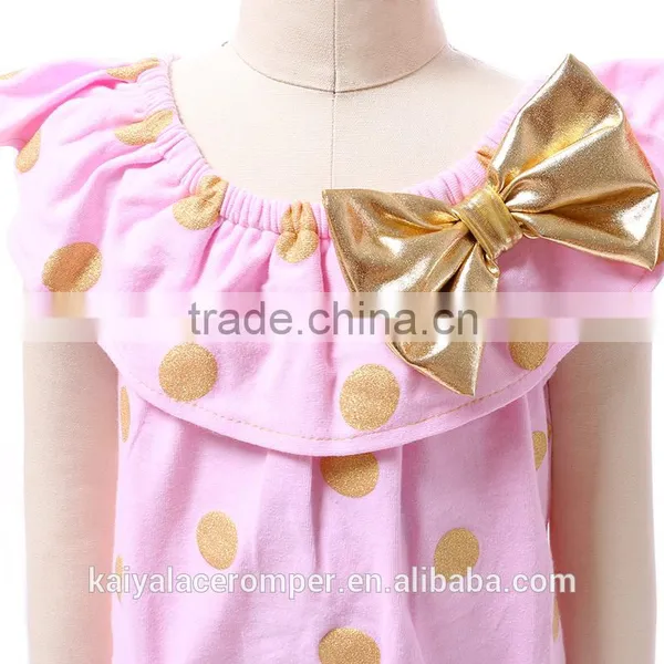 Wholesale Baby Clothes Pink Gold Polka Dot Baby Romper With Gold Bow photo-4